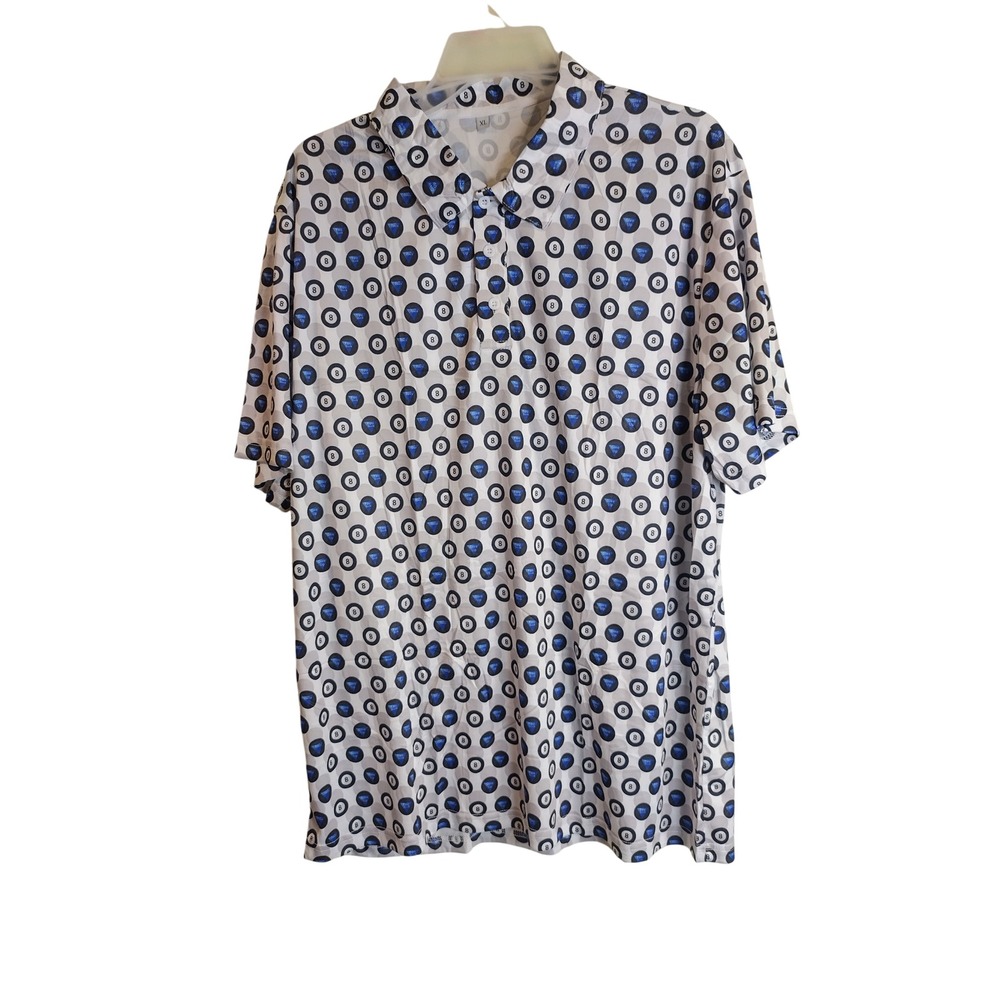 Mens Magic 8 Ball You Suck Give Up Novelty Print Polo Shirt White XL New